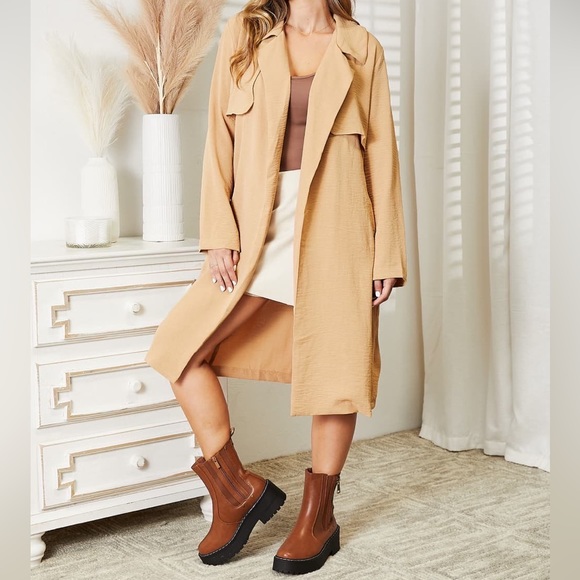 NEW Culture Code Oversized Open Front Tie Waist Belted Trench Coat with Pockets - Picture 11 of 11
